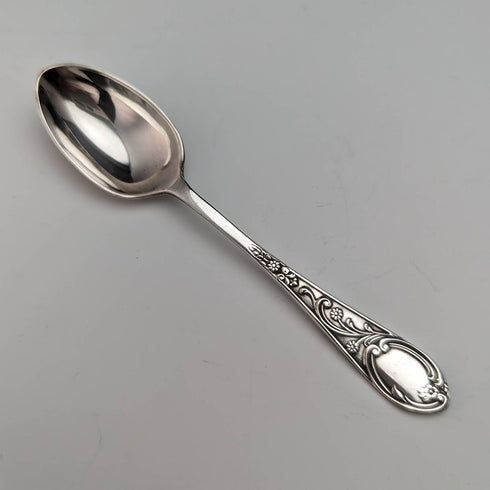 6 English antique silver plated teaspoon & tongs set in case